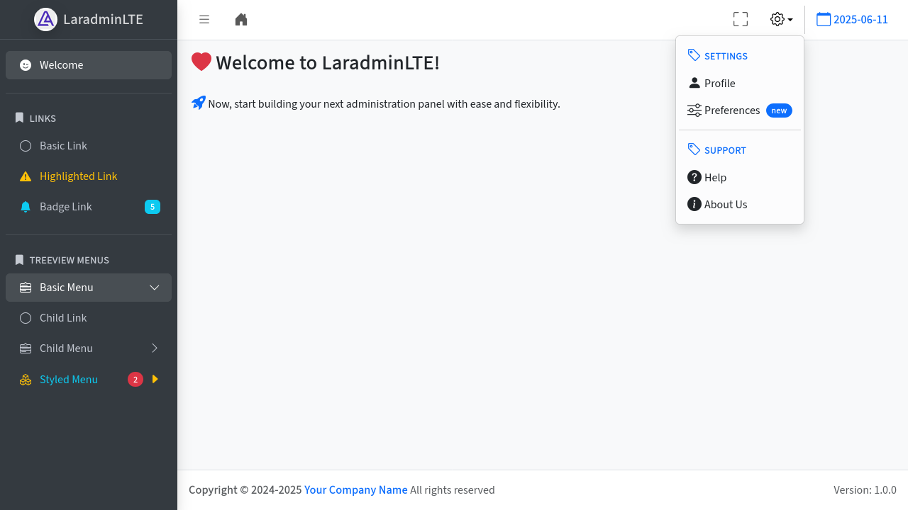 LaradminLTE Layout Example
